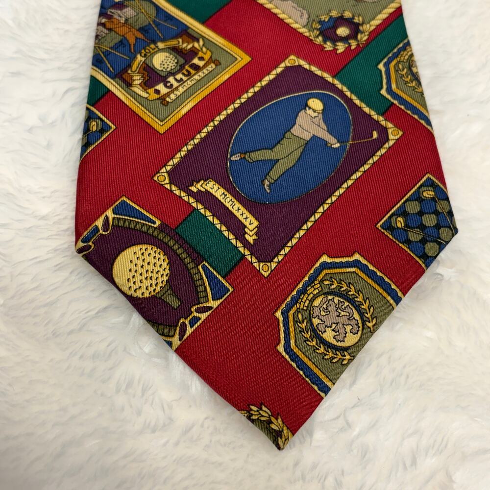 Vintage Tommy Hilfiger 100% Italian Silk Golf Themed Neck Tie Red Preppy - Picture 2 of 7